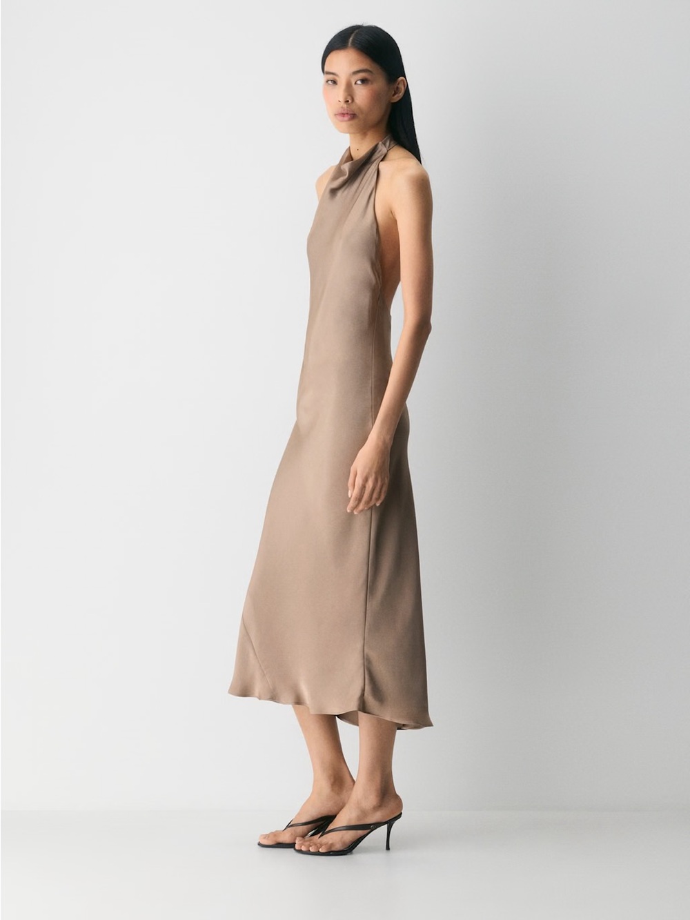 NWT - Aritzia Ten Babaton Ten Audience Satin Halter Dress - Size 6 - Warm Taupe - Picture 3 of 8
